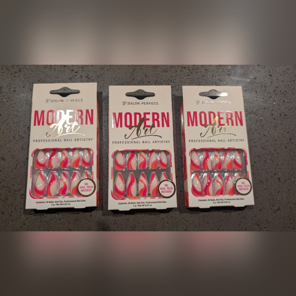 Modern Art Pink Nail Set 3 Boxes For The Price Of 1